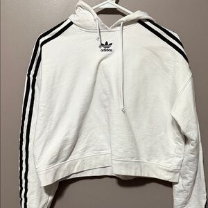 Adidas White Hoodie with Black Sleeve Stripes